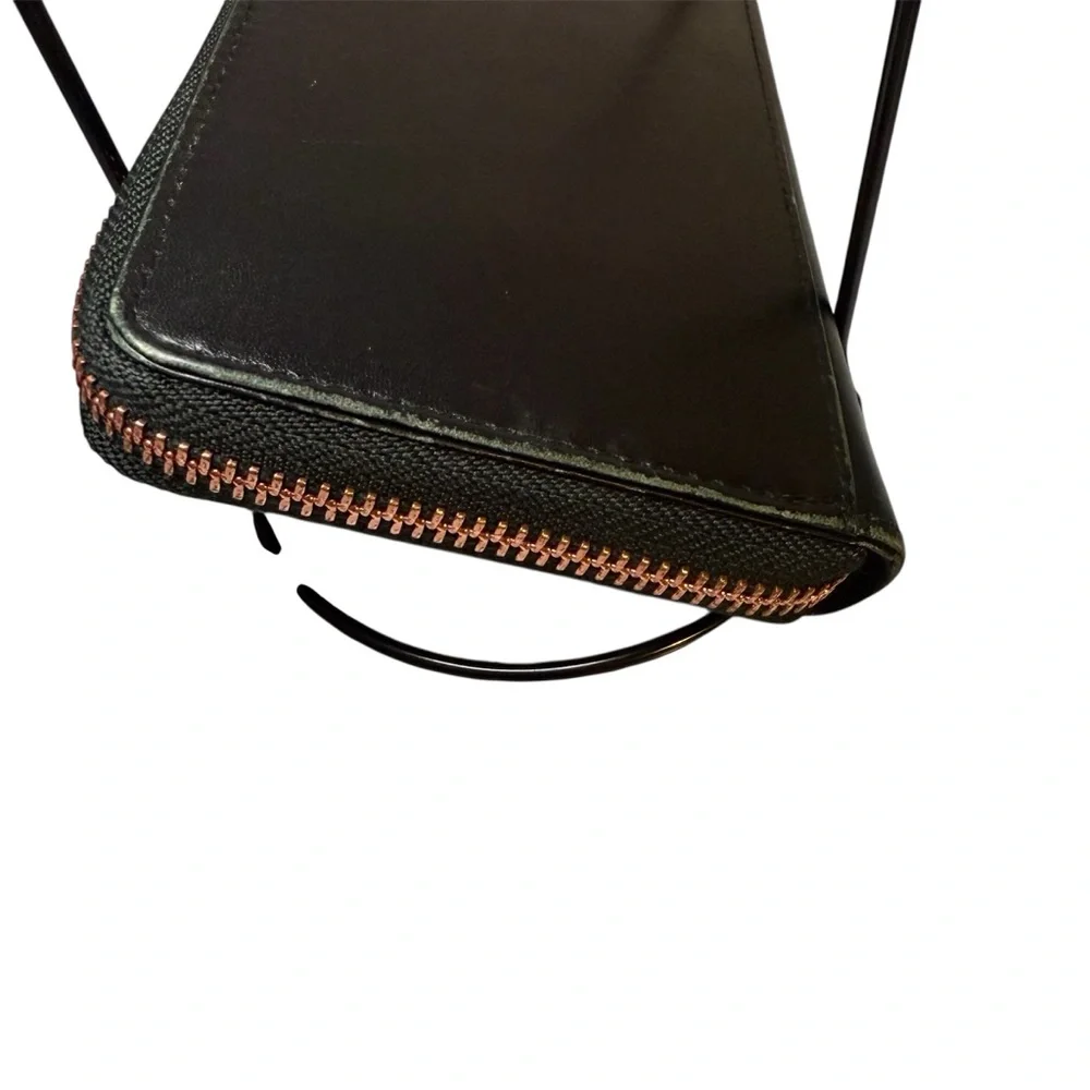 Radley London Easley Black Leather Zip Around Wallet Aqua Interior Rose Gold Zip
